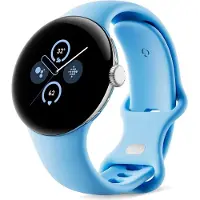 Google Pixel Watch 2 - Silbernes Gehäuse - Blaues Sportband - GPS - 5ATM - Fitbit-Funktionen - 24 Stunden Akku - AMOLED-Bildschirm