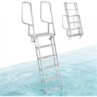 Vevor Dockleiter Klappbar, Bootsleiter mit 6 Rutschfesten Stufen Breite Pedale & Handlauf, 159kg Belastbare Poolleiter aus Aluminiumlegierung, Einstiegsleiter für Docks Pools Seen Yachten, Silber