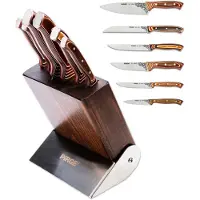 Pirge Elite Küchenmesser Set mit Block 7 TLG Edelstahl - Verbundholz Full Tang Messer Set mit Hainbuchenholz Block