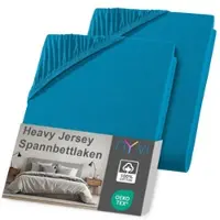 NYVI Spannbettlaken DreamScience Heavy Jersey - Spannbetttuch, Formstabil, 160g/m2, Rundum-Gummizug, Bügelfrei Farbe:petrol;Größe:180 - 200x200 + 15 cm Split Topper (2er Pack)