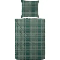 PRIMERA Edelflanell Bettwäsche 135x200 Streifen Karo grau tannengrün 174146-55