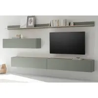 Furn.Design Wohnwand "Center" Salbei Grün mit Eiche, 5-teiliges Set mit XXL TV-Lowboard 340 cm