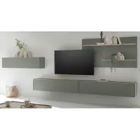 Furn.Design Wohnwand "Center" Salbei Grün mit Eiche, 4-teiliges Set 400 cm mit XXL TV-Lowboard