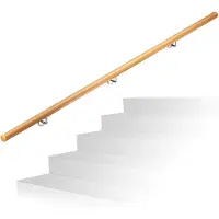 Relaxdays Handlauf Holz, Buche, 2000 mm/200 cm/2 m, Wandhalterung, mit Dübeln, rustikal 42 mm Durchmesser, natürlich