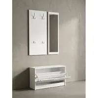 KADIMA DESIGN Wandgarderobe "Delft" mit Spiegel: Platz für 8 Paar Schuhe, 10 Metallhaken, Melaminharzbeschichtung. Weiß, 80x27x180 cm |