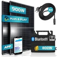SUNNIVA 900W Balkonkraftwerk 800W komplett Steckdose - Astro Energy 800W Wechselrichter - PV Solaranlage Komplettset - 2x 450W Solarmodule - inkl. 5m Kabel - Bluetooth WIFI