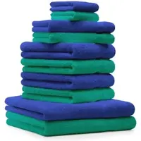 Betz 10-tlg. Handtuch-Set CLASSIC 100% Baumwolle 2 Duschtücher 4 Handtücher 2 Gästetücher 2 Seiftücher Farbe smaragdgrün und royalblau