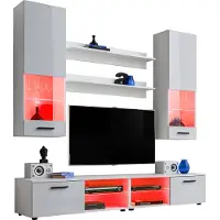 Extreme Furniture Komodee | Wohnwand Wohnzimmerset RTV Varallo, Korpus Weiß Matt Frontfarbe Weiß Hochglanz, LED RGB