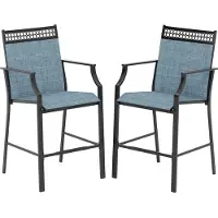 GIANTEX 2er Set Terrassenstühle, 2er Set Barhocker aus Stoff, Terrassenstühle mit Fußstütze, hoher Rückenlehne & Armlehnen, stabiler Metallrahmenstuhl