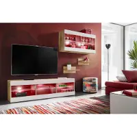 Extreme Furniture Wohnwand, Tivoli SET3, Wotan/Weiß, Breite 240cm x Höhe 159cm x Tiefe 35cm, LED RGB, für das Wohnzimmer, Schlafzimmer