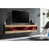 Extreme Furniture Wohnwand, Tivoli SET4, Schwarz/Wotan, Breite 200cm x Höhe 41cm x Tiefe 35cm, LED RGB, für Wohnzimmer, Schlafzimmer