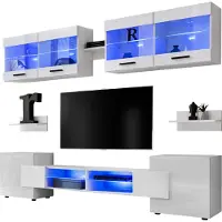 Extreme Furniture Komodee | Wohnwand, Wohnzimmerset RTV Foggia, Korpus Weiß Matt Frontfarbe Weiß Hochglanz
