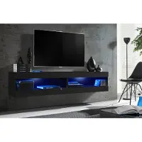 Extreme Furniture Komodee, Set, Möbel, Tivoli SET4, Schwarz/Schwarz, Breite 200cm x Höhe 41cm x Tiefe 35cm, LED Blau, für Wohnzimmer, Schlafzimmer