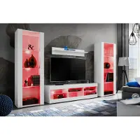 Extreme Furniture Komodee | Wohnwand Wohnzimmerset Tivoli Grande, Korpus Weiß Matt Frontfarbe Weiß Matt, LED RGB