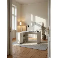 KADIMA DESIGN Design Eckschreibtisch mit Regal Weiß 120 x 75,5 x 106,5 cm, Moderner Büro-Schreibtisch, Computer-Tisch Arbeitszimmer, Winkelschreibtisch Home Office