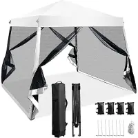 GIANTEX 3 x 3m Pop-up-Pavillon mit Moskitonetz & 3 Verstellbaren Höhen, Gartenpavillon mit Metallrahmen, Abnehmbaren Seitenteilen & Tragetasche, Partyzelt mit UV-Schutz für Festival, Party (Weiß)