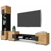 Extreme Furniture Möbelset Torino, Schwarz, Eiche Wotan, Breite 220 cm x Höhe 172 cm x Tiefe 35 cm, für Wohnzimmer, Schlafzimmer