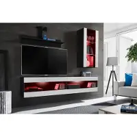 Extreme Furniture Wohnwand, Tivoli SET5, Schwarz/Weiß, Breite 200 cm x Höhe 195 cm x Tiefe 35 cm, LED RGB, für Wohnzimmer, Schlafzimmer