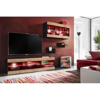 Extreme Furniture Wohnwand, Tivoli SET3, Schwarz/Wotan, Breite 240cm x Höhe 159cm x Tiefe 35cm, LED RGB, für Wohnzimmer, Schlafzimmer