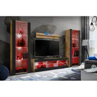 Extreme Furniture Komodee | Wohnwand Wohnzimmerset Tivoli Grande, Korpus Wotan Matt Frontfarbe Schwarz Matt, LED RGB