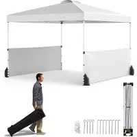 GIANTEX Gartenpavillon 3x3 m, Pop-up Pavillon mit 3 verstellbaren Höhen, Seitenwänden, faltbares und tragbares mit Rolltasche, 8 Heringe, 4 Anker, 4 Seile