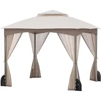 GIANTEX 3 × 3 m Pavillon, Grillpavillon mit Moskitonetz, wasserabweisender Pavillon mit Doppeldach, mit Metallrahmen, 8 Bodenpfählen, 4 Sandsäcken