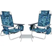GIANTEX 3-teiliges Strandstuhl-Set, Campingstühle mit 5 Liege & Sitzpositionen sowie klappbarem Beistelltisch, Liegestühle zum, kein Zusammenbau erforderlich
