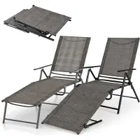 GIANTEX Outdoor Liegestuhl 2er Set, Garten Sonnenliegen mit verstellbarer Rückenlehne und Fußstütze, Outdoor klappbare Liege, Braun