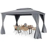 GIANTEX 3 x 4m Pavillon, wasserfester, sonnengeschützter, Doppeldach-Pavillonzelt mit Metallrahmen & Seitenwänden & Moskitonetz & 8 Bodenspikes, Grau