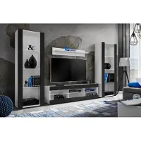 Extreme Furniture Komodee | Wohnwand Wohnzimmerset Tivoli Grande, Korpus Weiß Matt Frontfarbe Schwarz Matt, ohne LED