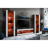 Extreme Furniture Komodee | Wohnwand Wohnzimmerset Tivoli Grande, Korpus Schwarz Matt Frontfarbe Weiß Matt, LED RGB