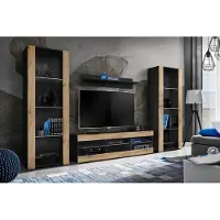 Extreme Furniture Komodee | Wohnwand Wohnzimmerset Tivoli Grande, Korpus Schwarz Matt Frontfarbe Wotan Matt, ohne LED