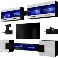 Extreme Furniture Komodee | Wohnwand, Wohnzimmerset RTV Foggia, Korpus Schwarz Matt Frontfarbe Weiß Hochglanz