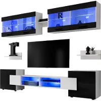 Extreme Furniture Komodee | Wohnwand, Wohnzimmerset RTV Foggia, Korpus Weiß Matt Frontfarbe Schwarz Hochglanz