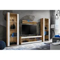 Extreme Furniture Komodee | Wohnwand Wohnzimmerset Tivoli Grande, Korpus Wotan Matt Frontfarbe Weiß Matt, ohne LED