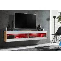 Extreme Furniture Wohnwand, Tivoli SET4, Wotan/Weiß, Breite 200cm x Höhe 41cm x Tiefe 35cm, LED RGB, für das Wohnzimmer, Schlafzimmer