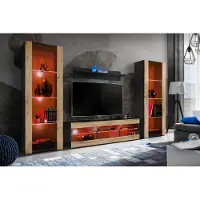 Extreme Furniture Komodee | Wohnwand Wohnzimmerset Tivoli Grande, Korpus Schwarz Matt Frontfarbe Wotan Matt, LED RGB