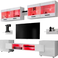 Extreme Furniture Komodee | Wohnwand, Wohnzimmerset RTV Foggia, Korpus Weiß Matt Frontfarbe Weiß Hochglanz, LED RGB