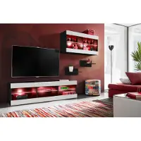 Extreme Furniture Wohnwand, Tivoli SET3, Schwarz/Weiß, Breite 240cm x Höhe 159cm x Tiefe 35cm, LED RGB, für das Wohnzimmer, Schlafzimmer