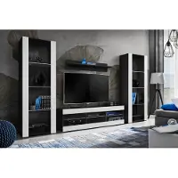 Extreme Furniture Komodee | Wohnwand Wohnzimmerset Tivoli Grande, Korpus Schwarz Matt Frontfarbe Weiß Matt, ohne LED