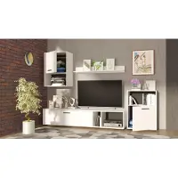 Extreme Furniture Möbelwand RENA - 3 Schränke - Weiß - Schwarze Griffe - Breite 210 cm, Höhe 190 cm, Tiefe 36 cm
