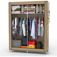 Intirilife Faltschrank 108x170x45 cm in CRÈME BEIGE - mit Reißverschluss Stoffschrank Kleiderschrank mit Kleiderstange, Fächern und Seitentasche - Camping Steckschrank Textil Garderobe