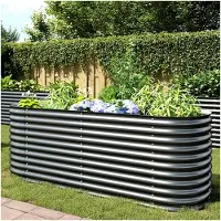 Markenlos Garten-Hochbeet 240 x 80 x 81 cm aus verzinktem Stahl in Grau, Palettenrahmen, Hochteich, Gemüsebeet, Kräuterregal für Balkon, Blumenbeet, Kräuterspirale, Tomatenbeet, Pflanzhochbeet