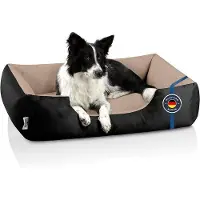 OEM Hundebett Quadrat - Hundekissen - Bequemlichkeit Schlafen - Gelenk- und Rückenfreundlich - Maß L - Schwarz Beige