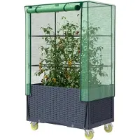 Markenlos Hochbeet mit Aufsatz und Rollen in Rattan-Optik 80x50x182 cm