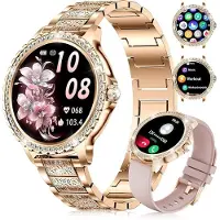 Lige Elegante Smartwatch Damen mit Telefonfunktion 2026 Gold rund mit Blutdruckmessung für Android und Apple Geräte wasserdicht mit Armbandwechsel