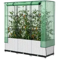 Markenlos Hochbeet mit Gewächshaus-Aufsatz Pflanzkasten für Gemüse und Blumen 120x40x138 cm Weiß