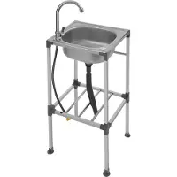 OEM Gewerbespüle, freistehend aus Edelstahl, integrierter Wasserhahn, Silber