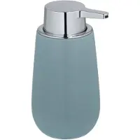 Wenko Badi Seifenspender Keramik, nachfüllbar, 320 ml, Geeignet für Flüssigseife, Spül- oder Desinfektionsmittel für sparsames Dosieren, 1 Stück, Farbe: blaugrau
