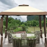 GIANTEX 4 x 4 m Gartenpavillon mit doppeltem Dach, 266-283cm höhenverstellbar, Faltpavillon mit Stahlstruktur, Faltpavillon Wasserdicht&Sonnenshutz für Party und Picknick (Braun)